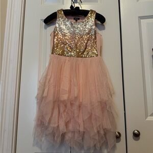 Zenzi Girls Dress M pink tulle and gold sequins